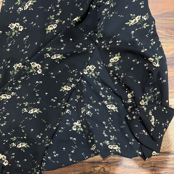 o.p.t Chic Black Floral Long Sleeve Dress Smocked Turtle Neck Long Dress - Picture 3 of 6